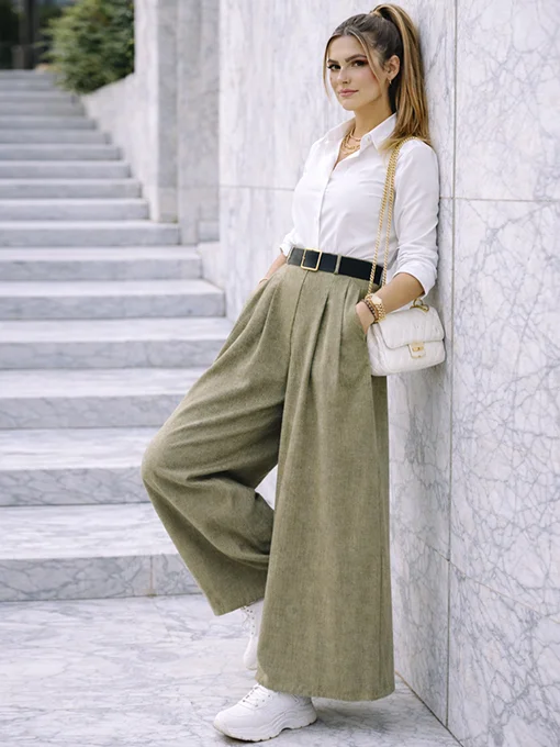 Παντελόνα φαρδιά χακί με χοντρή ζώνη 