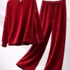 Σετ βελούδο κόκκινη μπλούζα μακριά και παντελόνα