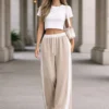 Παντελόνι φόρμα μπεζ με ρίγα στο πλάι 