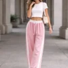 Παντελόνι φόρμα ροζ με ρίγα στο πλάι 