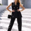 Σετ αμάνικο γιλέκο μαύρο με βάτες και παντελόνι κοντό