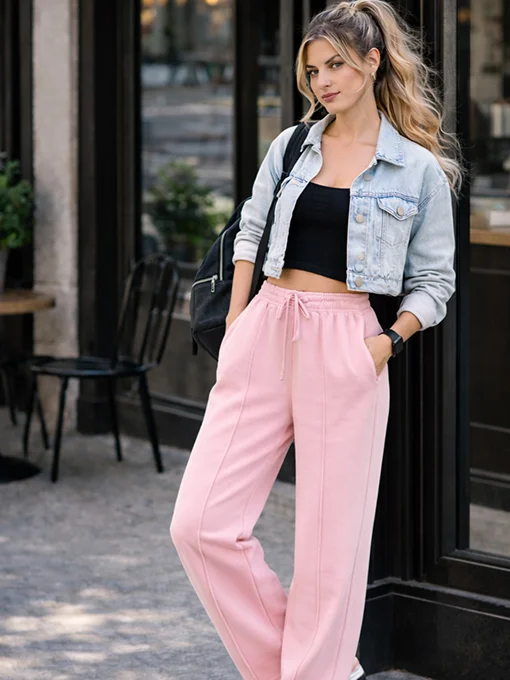 Παντελόνι Φόρμα ροζ Wide Leg