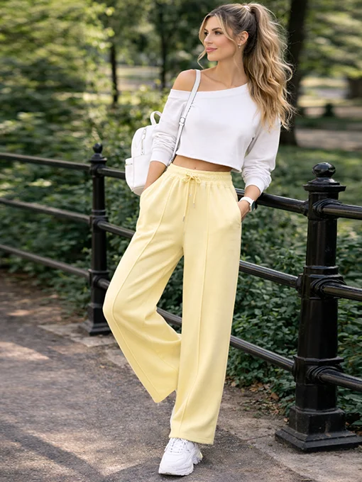 Παντελόνι Φόρμα κίτρινο Wide Leg