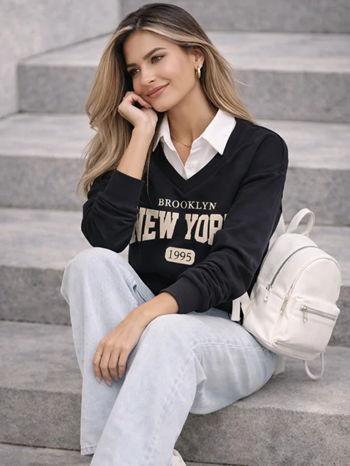 Φούτερ μαύρο με ενσωματωμένο πουκάμισο