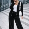 Bελούδινο σετ φόρμας μαύρο με ζακέτα