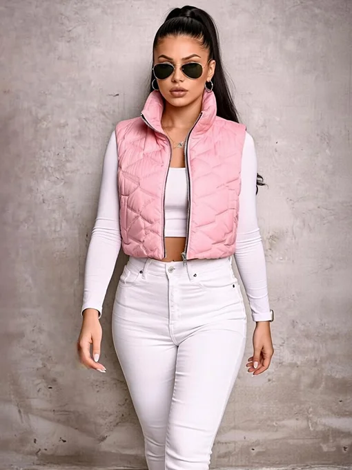 Αμάνικο καπιτονέ μπουφάν ροζ crop