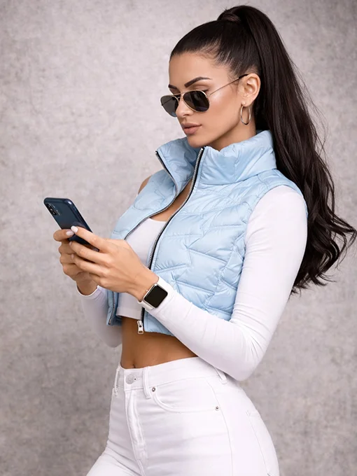 Αμάνικο καπιτονέ μπουφάν γαλάζιο crop