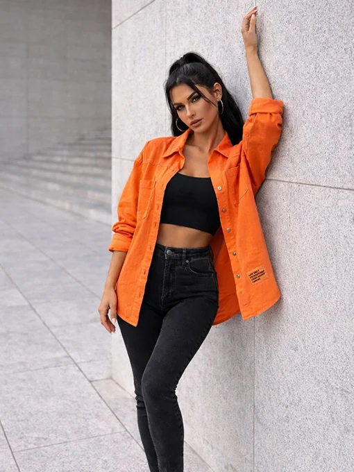 Τζιν πουκάμισο - πανωφόρι πορτοκαλί οversize
