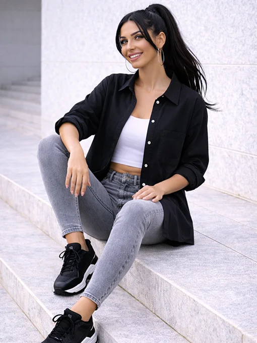 Τζιν πουκάμισο - πανωφόρι μαύρο οversize