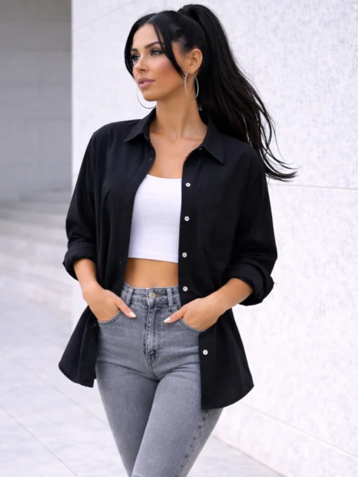 Τζιν πουκάμισο - πανωφόρι μαύρο οversize