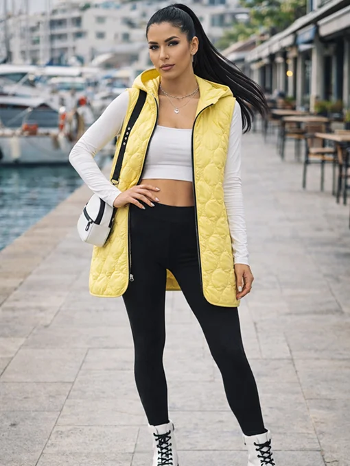 Αμάνικο καπιτονέ κίτρινο μπουφάν oversize