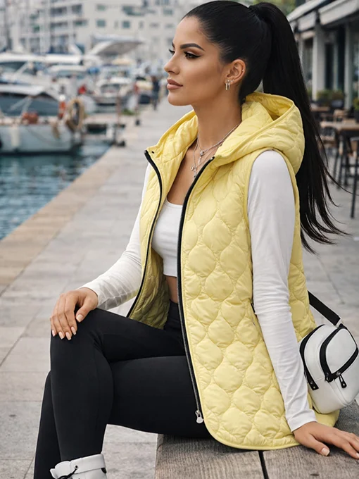 Αμάνικο καπιτονέ κίτρινο μπουφάν oversize