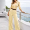 Φαρδιά παντελόνα κίτρινη ίσιας γραμμής με ζώνη