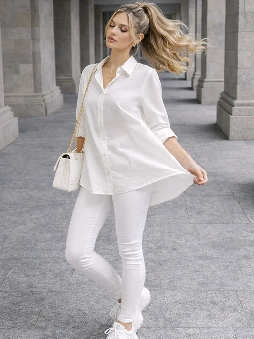 Oversized πουκαμίσα λευκή με πιέτα πλάτης