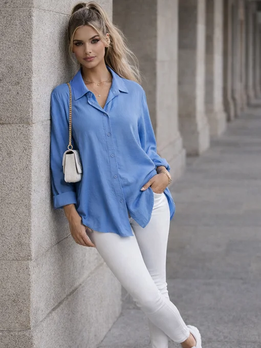 Oversized πουκαμίσα μπλε με πιέτα πλάτης