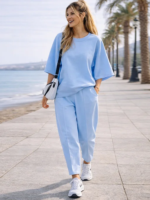 Σετ μπλούζα γαλάζια νυχτερίδα παντελόνι baggy