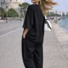 Σετ μπλούζα μαύρη νυχτερίδα παντελόνι baggy