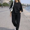 Σετ μπλούζα μαύρη νυχτερίδα παντελόνι baggy