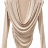Μπλούζα μπεζ με ντραπέ ντεκολτέ & σούρες