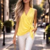 Μπλούζα κρουαζέ κίτρινη c-throu με δέσιμο