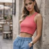 CROP TOP ΜΟΝΟΧΡΩΜΟ ΦΟΥΞΙΑ