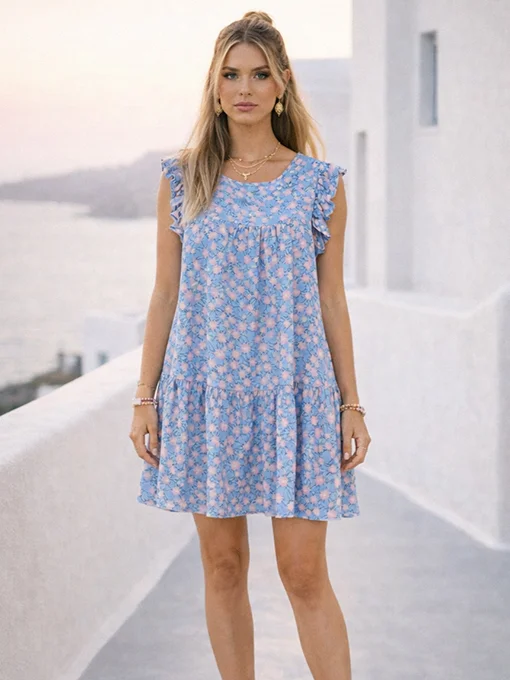 ΦΟΡΕΜΑ ΜΙΝΙ ΦΑΡΔΥ ΓΑΛΑΖΙΟ FLORAL ΜΕ ΒΟΛΑΝ