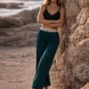 Ζιπ κιλότ πλισέ σατέν με λάστιχο πετρόλ