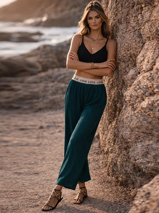 Ζιπ κιλότ πλισέ σατέν με λάστιχο πετρόλ