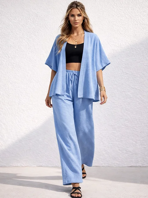 Σετ παντελόνα με ζακέτα φαρδιά γαλάζια