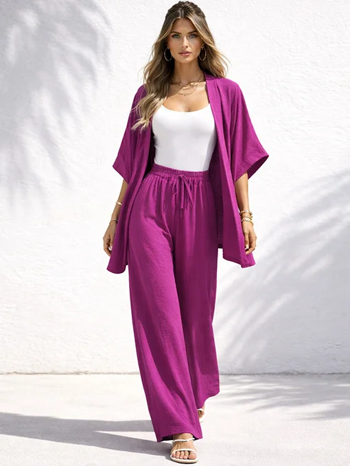 Σετ παντελόνα ματζέντα με ζακέτα φαρδιά