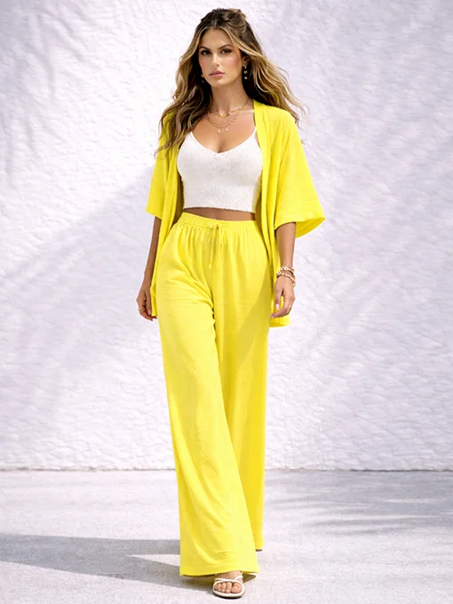 Σετ παντελόνα κίτρινη με ζακέτα φαρδιά