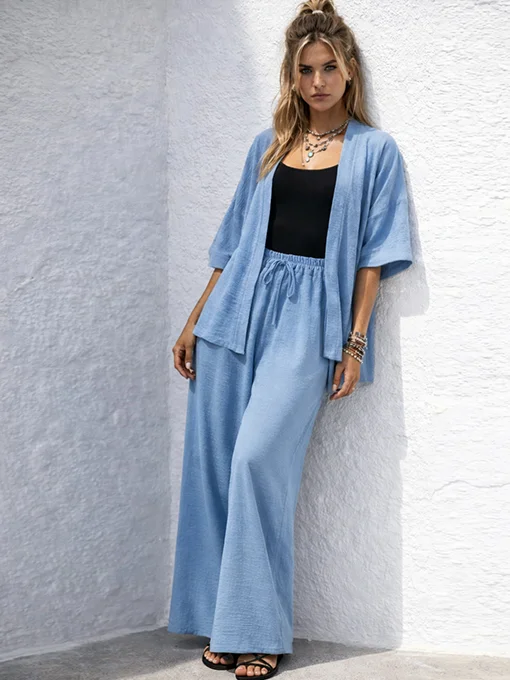 Σετ παντελόνα μπλε ίντιγκο με ζακέτα φαρδιά