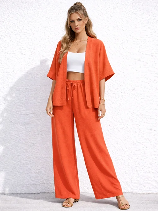 Σετ παντελόνα κοραλί με ζακέτα φαρδιά