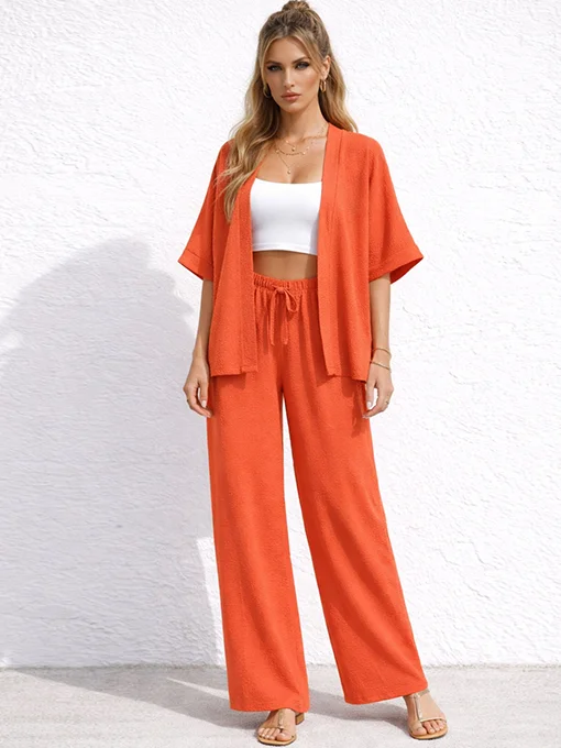 Σετ παντελόνα κοραλί με ζακέτα φαρδιά