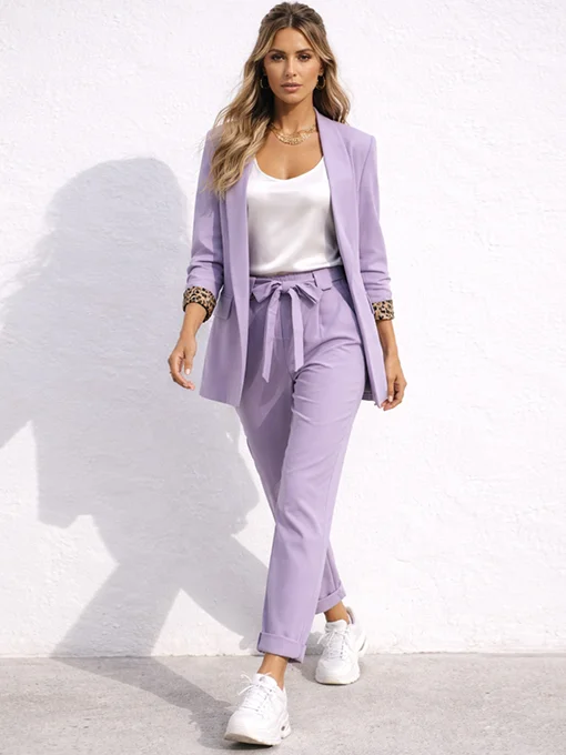 Σετ κοστούμι λιλά σακάκι και ψηλόμεσο παντελόνι