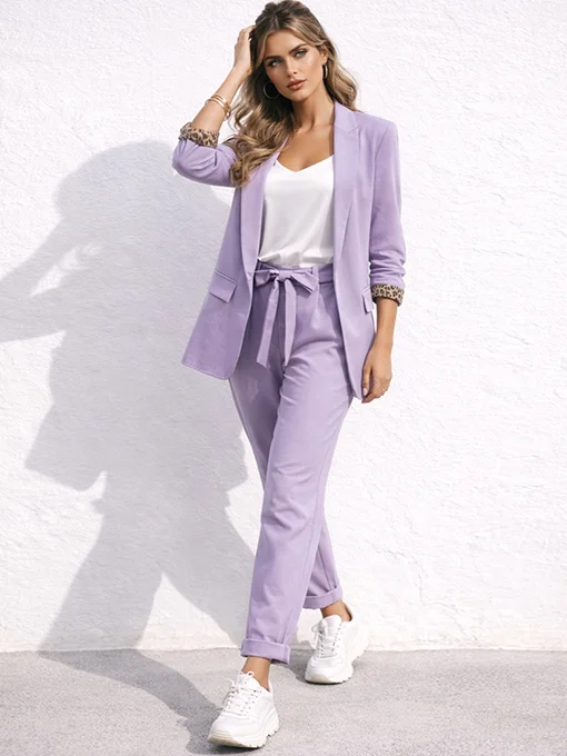 Σετ κοστούμι λιλά σακάκι και ψηλόμεσο παντελόνι