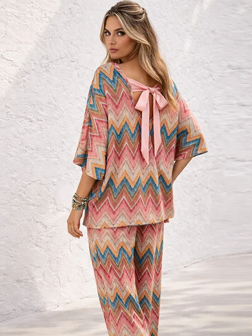 Σετ boho ροζ με πολύχρωμο γεωμετρικό τύπωμα