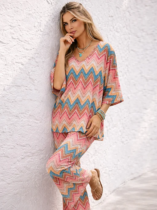 Σετ boho ροζ με πολύχρωμο γεωμετρικό τύπωμα