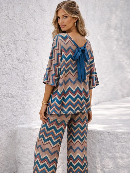 Σετ boho μπλε με πολύχρωμο γεωμετρικό τύπωμα