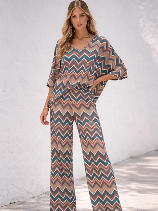 Σετ boho μπλε με πολύχρωμο γεωμετρικό τύπωμα