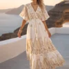 Maxi φόρεμα λευκό boho με κεντήματα