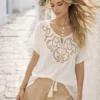 Μπλούζα boho λευκή κεντητή με κορδόνια