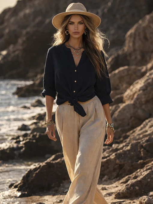 Βαμβακερό πουκάμισο μαύρο με χαλαρή εφαρμογή