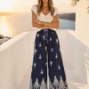 Βαμβακερή παντελόνα μπλε με print λεπτομέρειες