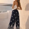 Βαμβακερή παντελόνα μπλε με print λεπτομέρειες