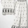 Σετ λευκό πουκάμισο & παντελόνα με ethnic print