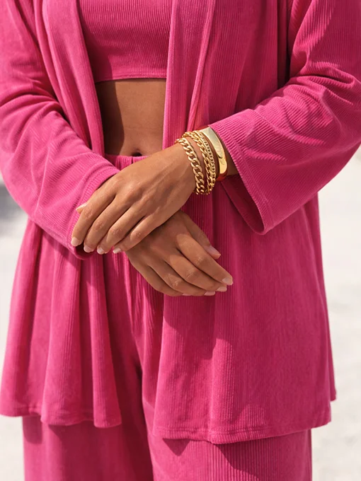 Σετ πλισέ παντελόνα και ζακέτα μακριά φούξια