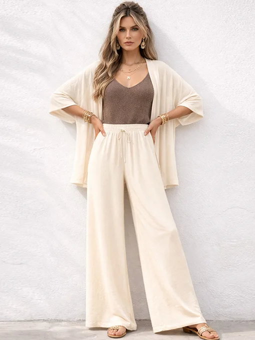 Σετ παντελόνα εκρού με ζακέτα φαρδιά