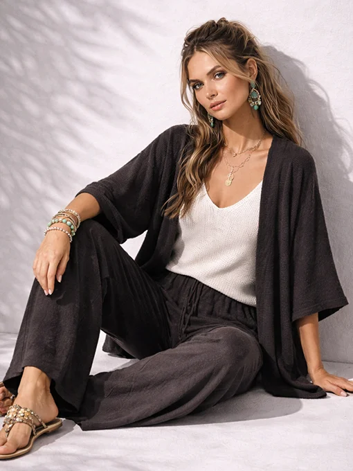 Σετ παντελόνα καφέ με ζακέτα φαρδιά