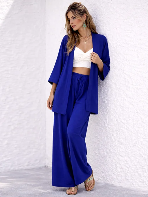 Σετ παντελόνα μπλε ρουά με ζακέτα φαρδιά